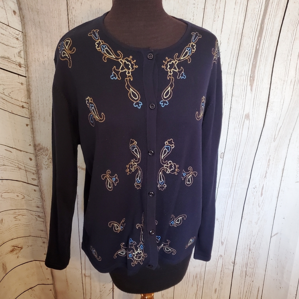 Joan Leslie embroidered cardigan navy size XL